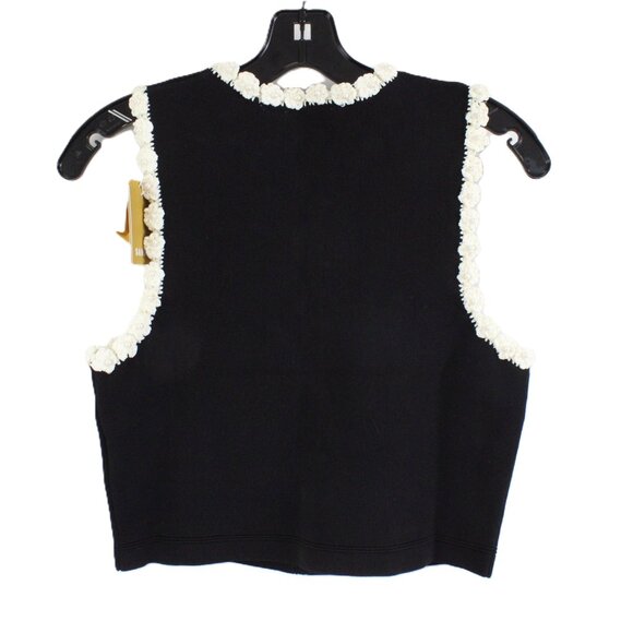 NWT Sandro Fleuri Sleeveless Cardigan with Floral Trim & Faux Pearls Size 2 - Picture 2 of 9